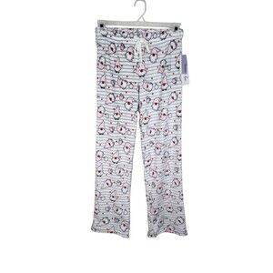 Women's Lounge Pants Gnomes Stripe Plush White Gray Fleece Size Small